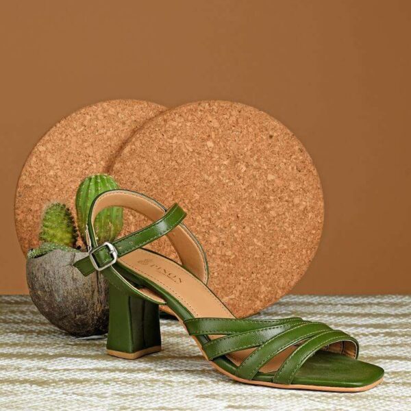 Green Block Heels Sandal with Buckle Pinapparels