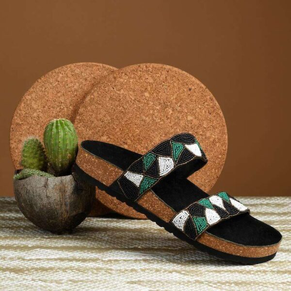 Multi-Colored Cork Sandals Slip-On Sandal (Jungle Green)